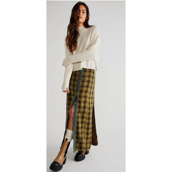 Free people Dresses & Skirts - Free People Plaid Mixed Midi Skirt Small Medium